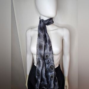 Vintage Charcoal Polyester Rectangular Scarf With Gold Metallic Circles